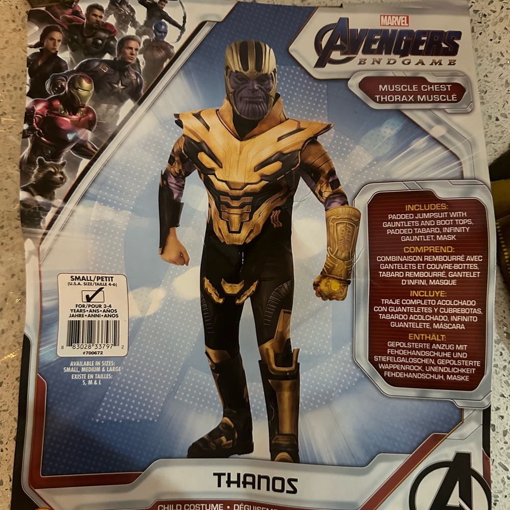 Marvel Avengers Endgame Thanos Kids Costume, Used, Size Small 4-6